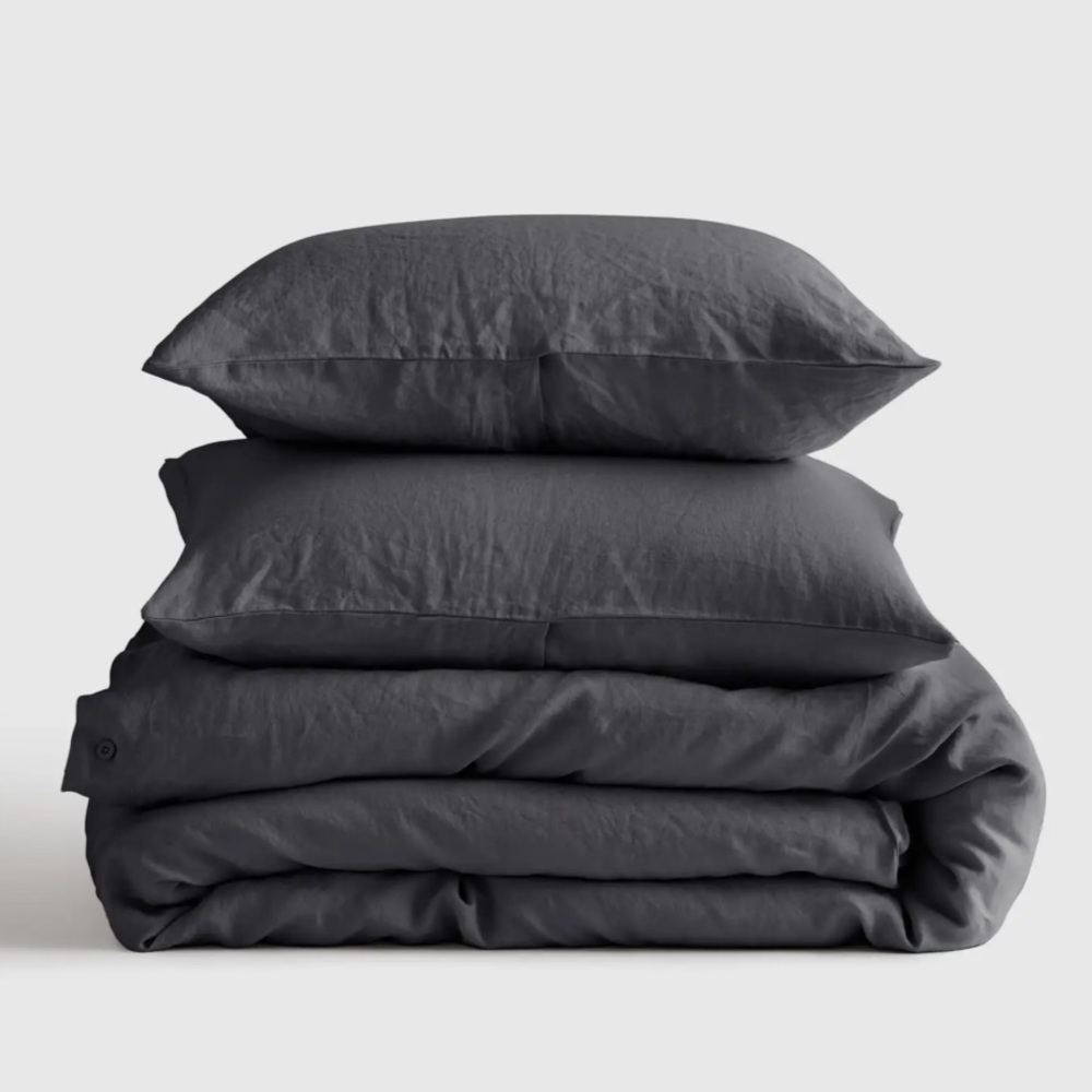 Quince European Linen Duvet Cover Set King/Cal King- Charcoal Gray NWT